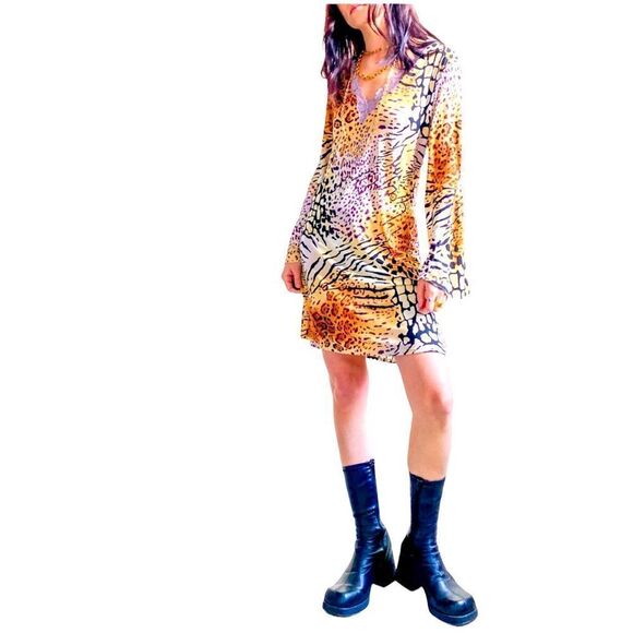 Natori Animal Print Dress Lace Trim Size Small - Picture 4 of 11